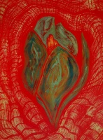 "Faithful Heart" from the series, "Renga," with Connee Pike; acrylic on wood panel, 18" by 13-1/2"