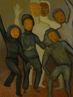 "Two Heads Are Better" from the subseries, Underneath, from the overall series, Inner/Outer; acrylic on wood panel, 24" by 18" "Two Heads Are Better" from the subseries, Underneath, from the overall series, Inner/Outer; acrylic on wood panel, 24" by 18"